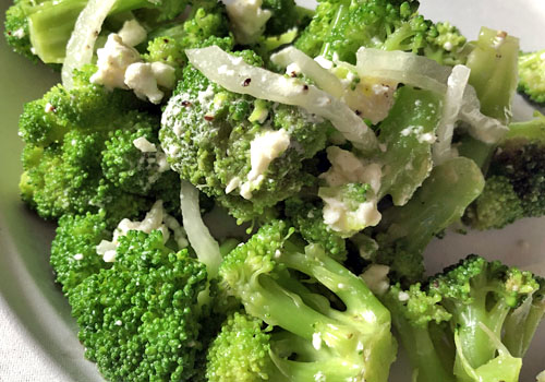 Blanched Broccoli with Feta and Onions