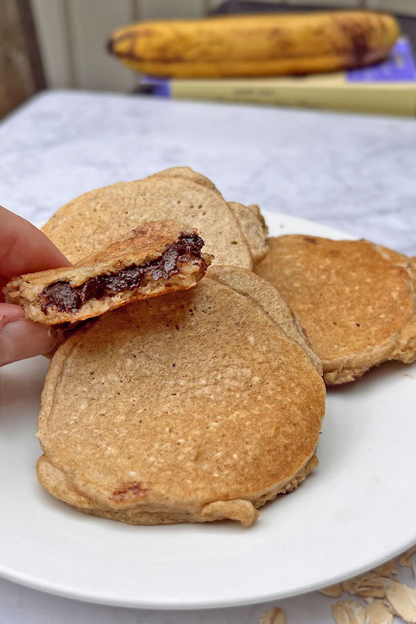 Gluten Free Oatmeal Pancakes with Chocolate Filling